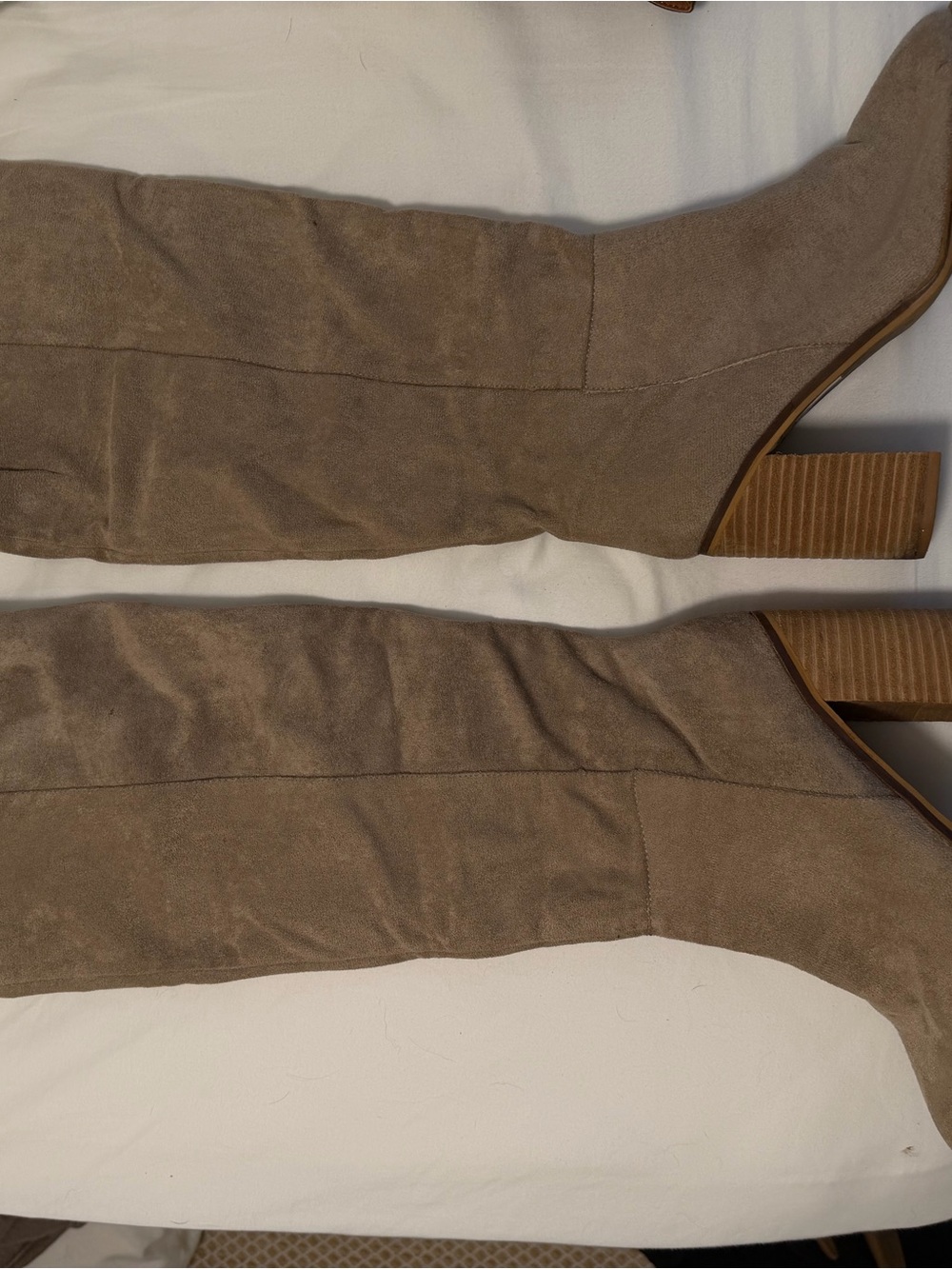 Taupe Suede Knee-High Block Heel Boots